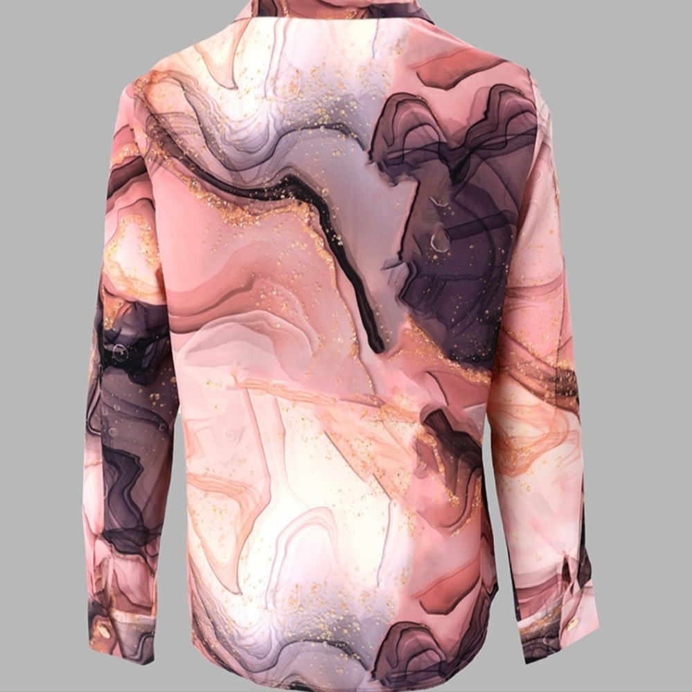 Marble Print Longsleeve Blouse - Picture 6 of 8